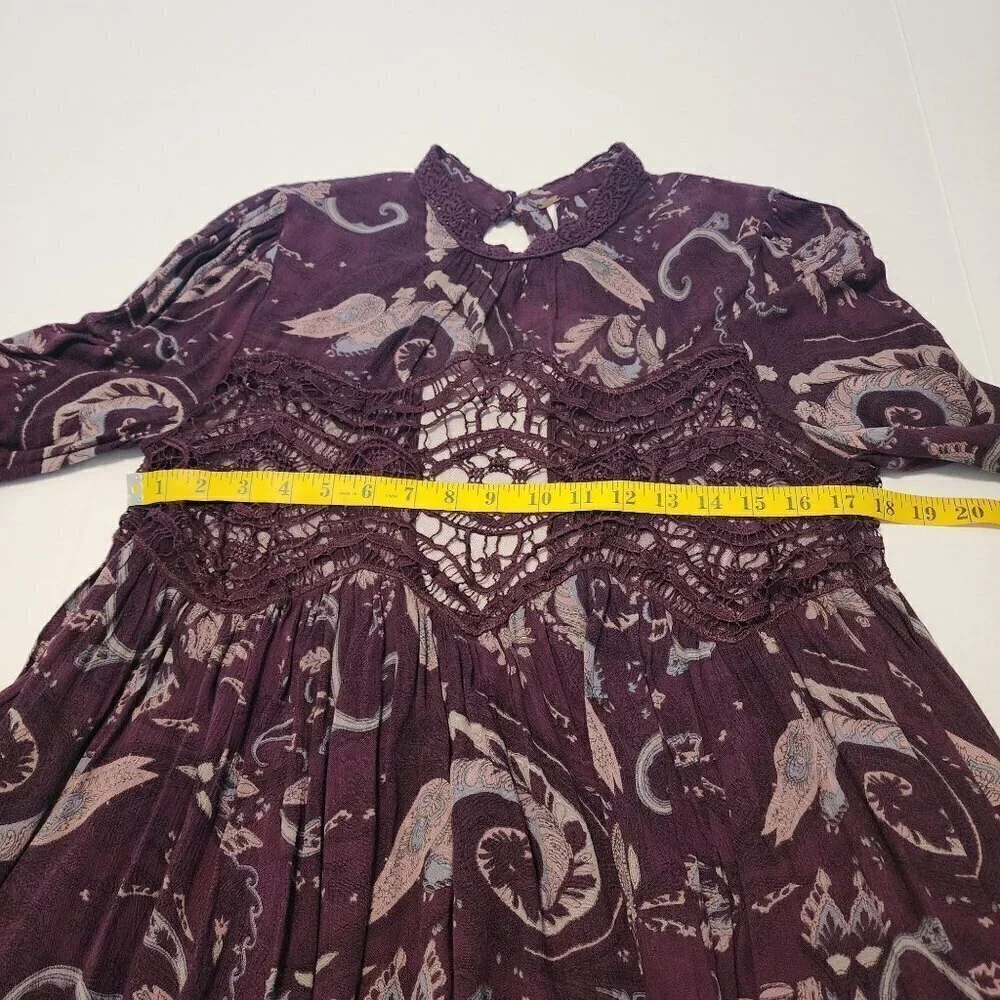 Free People sz M Sweet Thing Paisley tunic dress Wine color New